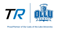 TR and OLLU Saints logos side by side, separated by a vertical line, with the caption 'Proud Partner Of Our Lady of the Lake University' beneath them.